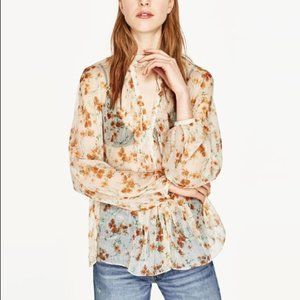 Zara floral print crepe blouse Sz S